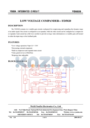 YD5020 datasheet - LOW VOLTAGE COMPANDER