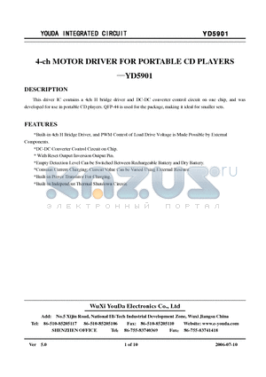 YD5901 datasheet - 4-ch MOTOR DRIVER FOR PORTABLE CD PLAYERS