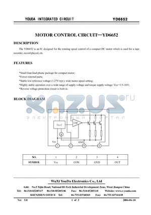 YD6652 datasheet - MOTOR CONTROL CIRCUIT