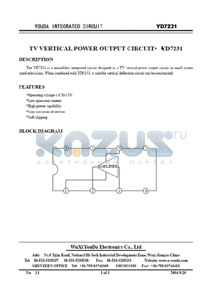 YD7231 datasheet - TV VERTICAL POWER OUTPUT CIRCUIT