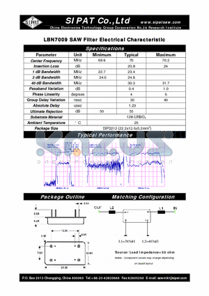 LBN7009 datasheet - SAW Filter Electrical Characteristic