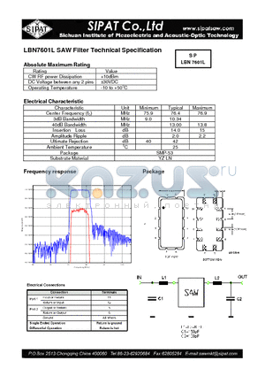 LBN7601L datasheet - SAW Filter Technical Specification