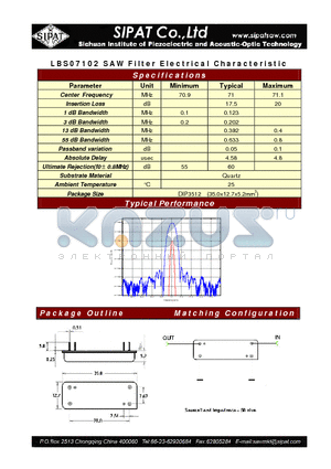LBS07102 datasheet - SAW Filter Electrical Characteristic