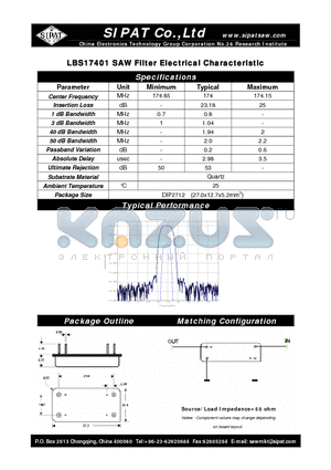 LBS17401 datasheet - SAW Filter Electrical Characteristic