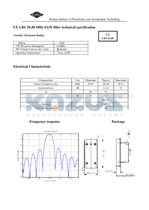 LBS2048 datasheet - UE LBS 20.48 MHz SAW filter technical specification