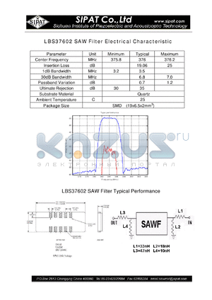 LBS37602 datasheet - SAW Filter Electrical Characteristic