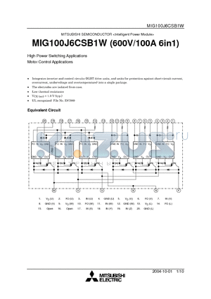 MIG100J6CSB1W datasheet - High Power Switching Applications Motor Control Applications