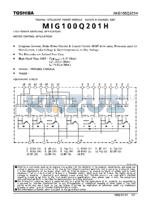 MIG100Q201H datasheet - N CHANNEL IGBT (HIGH POWER SWITCHING, MOTOR CONTROL APPLICATIONS)