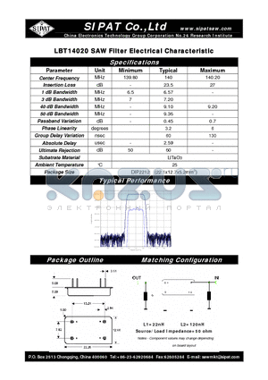 LBT14020 datasheet - SAW Filter Electrical Characteristic