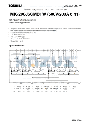 MIG200J6CMB1W datasheet - High Power Switching Applications Motor Control Applications