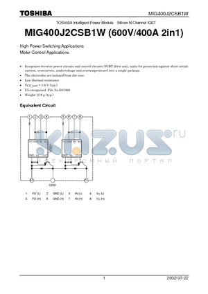 MIG400J2CSB1W datasheet - High Power Switching Applications Motor Control Applications