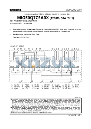 MIG50Q7CSA0X datasheet - TOSHIBA INTELLIGENT POWER MODULE SILICON N CHANNEL IGBT
