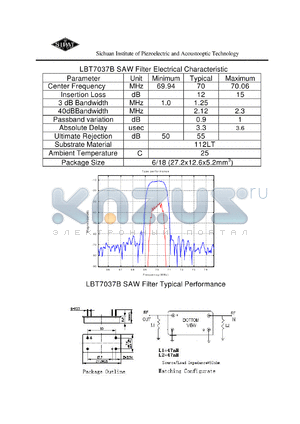 LBT7037B datasheet - SAW Filter Electrical Characteristic