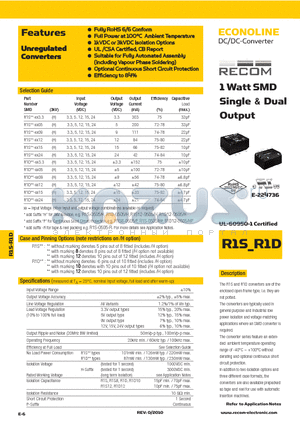 R1S datasheet - 1 Watt SMD Single & Dual Output