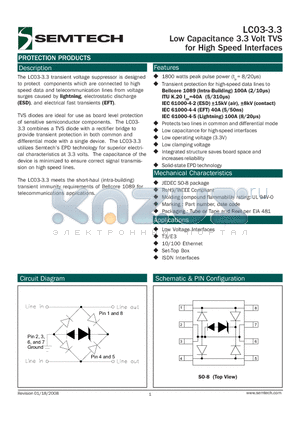 LC03-3.3_08 datasheet - Low Capacitance 3.3 Volt TVS for High Speed Interfaces