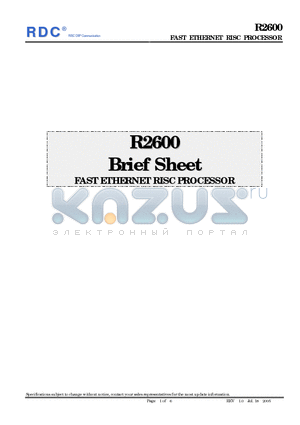 R2600 datasheet - FAST ETHERNET RISC PROCESSOR