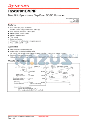 R2A20101BM datasheet - Monolithic Synchronous Step-Down DC/DC Converter