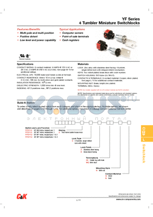 YF01132C203NQ datasheet - 4 Tumbler Miniature Switchlocks