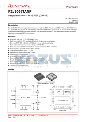 R2J20653ANPG3 datasheet - Integrated Driver - MOS FET (DrMOS)