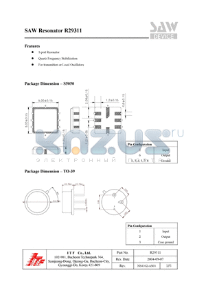 R29311 datasheet - SAW Resonator