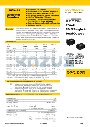 R2S datasheet - 2 Watt SMD Single & Dual Output