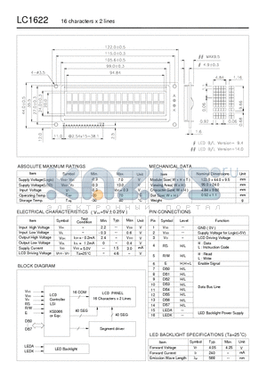 LC1622 datasheet - 16 characters x 2 lines