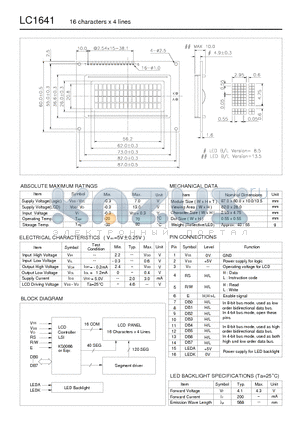 LC1641 datasheet - 16 characters x 4 lines