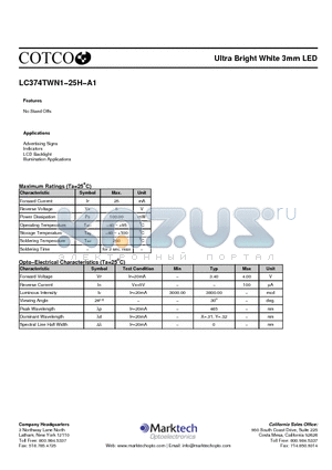 LC374TWN1-25H-A1 datasheet - Ultra Bright White 3mm LED