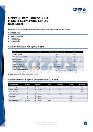 LC374TWN1-65P-A1 datasheet - 3-mm Round LED