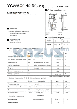 YG225N2 datasheet - FAST RECOVERY DIODE