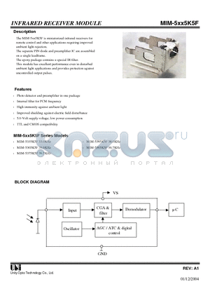 MIM-5385K5F datasheet - INFRARED RECEIVER MODULE