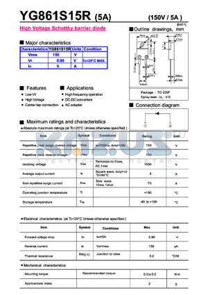 YG861S15R datasheet - High Voltage Schottky barrier diode