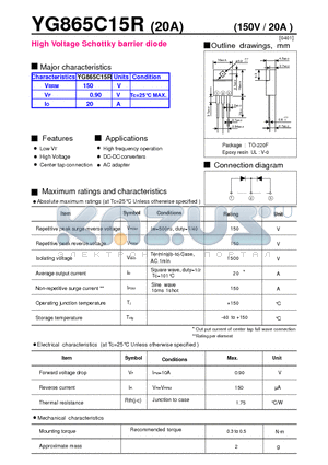 YG865C15R datasheet - High Voltage Schottky barrier diode