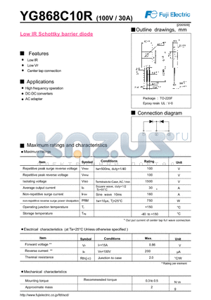 YG868C10R datasheet - Low IR Schottky barrier diode