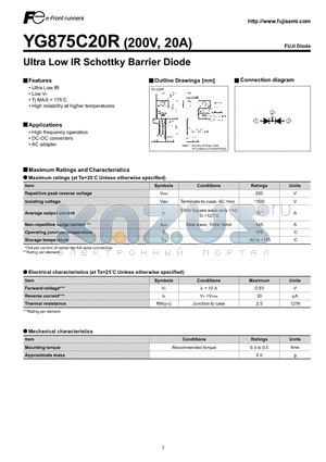 YG875C20R datasheet - Ultra Low IR Schottky Barrier Diode