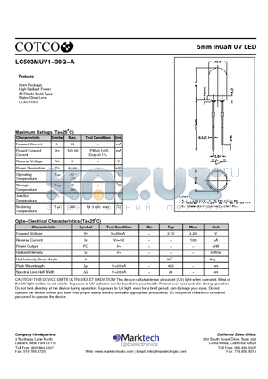 LC503MUV1-30Q-A datasheet - 5mm InGaN UV LED