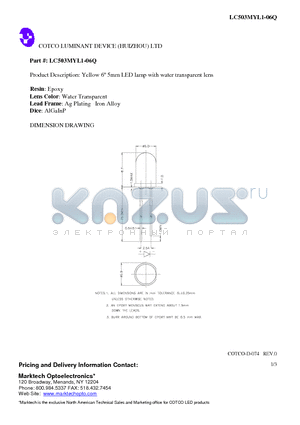 LC503MYL1-06Q datasheet - Yellow 6 5mm LED lamp with water transparent lens