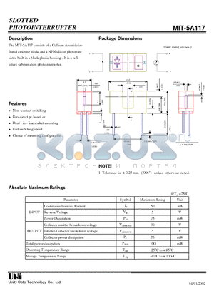 MIT-5A117 datasheet - SLOTTED PHOTOINTERRUPTER