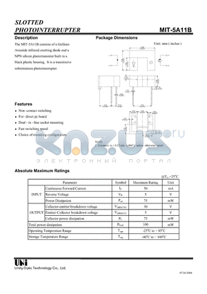 MIT-5A11B datasheet - SLOTTED PHOTOINTERRUPTER