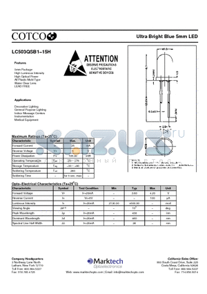 LC503QSB1-15H datasheet - Ultra Bright Blue 5mm LED