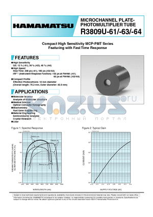 R3809U-61 datasheet - MICROCHANNEL PLATE-PHOTOMULTIPLIER TUBE