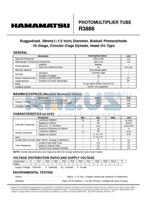 R3886 datasheet - PHOTOMULTlPLlER TUBE