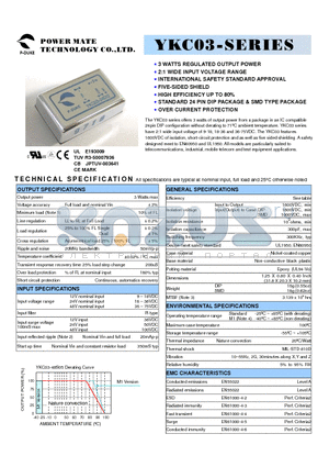 YKC03-12D12 datasheet - 3 WATTS REGULATED OUTPUT POWER