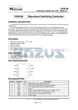 YKW-06 datasheet - Step-down Switching Controller