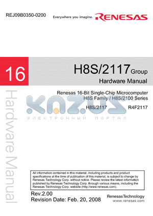 R4F2117 datasheet - Renesas 16-Bit Single-Chip Microcomputer H8S Family / H8S/2100 Series