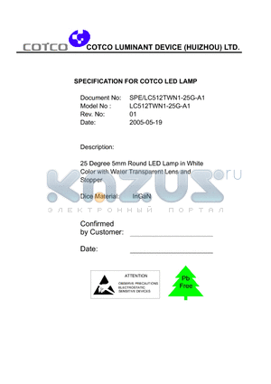 LC512TWN1-25G-A1 datasheet - SPECIFICATION FOR COTCO LED LAMP