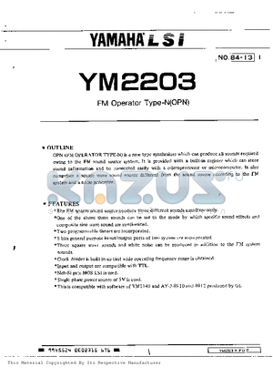 YM2203 datasheet - FM Operator Type-N(OPN)