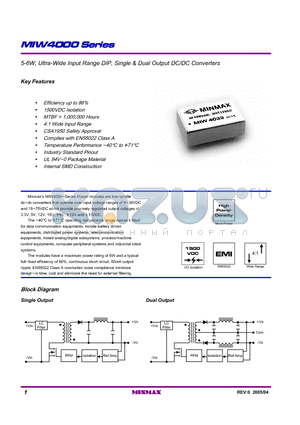 MIW4032 datasheet - 5-6W, Ultra-Wide Input Range DIP, Single & Dual Output DC/DC Converters