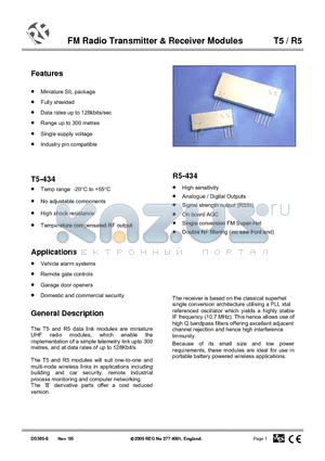 R5-434-5-50B datasheet - FM Radio Transmitter & Receiver Modules