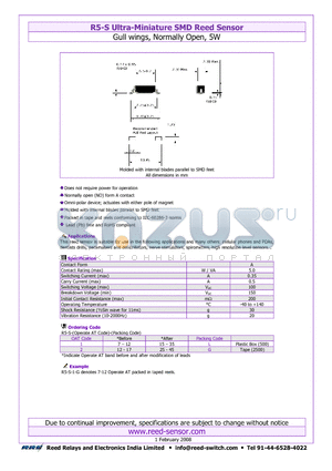 R5-S-2 datasheet - Ultra-Miniature SMD Reed Sensor